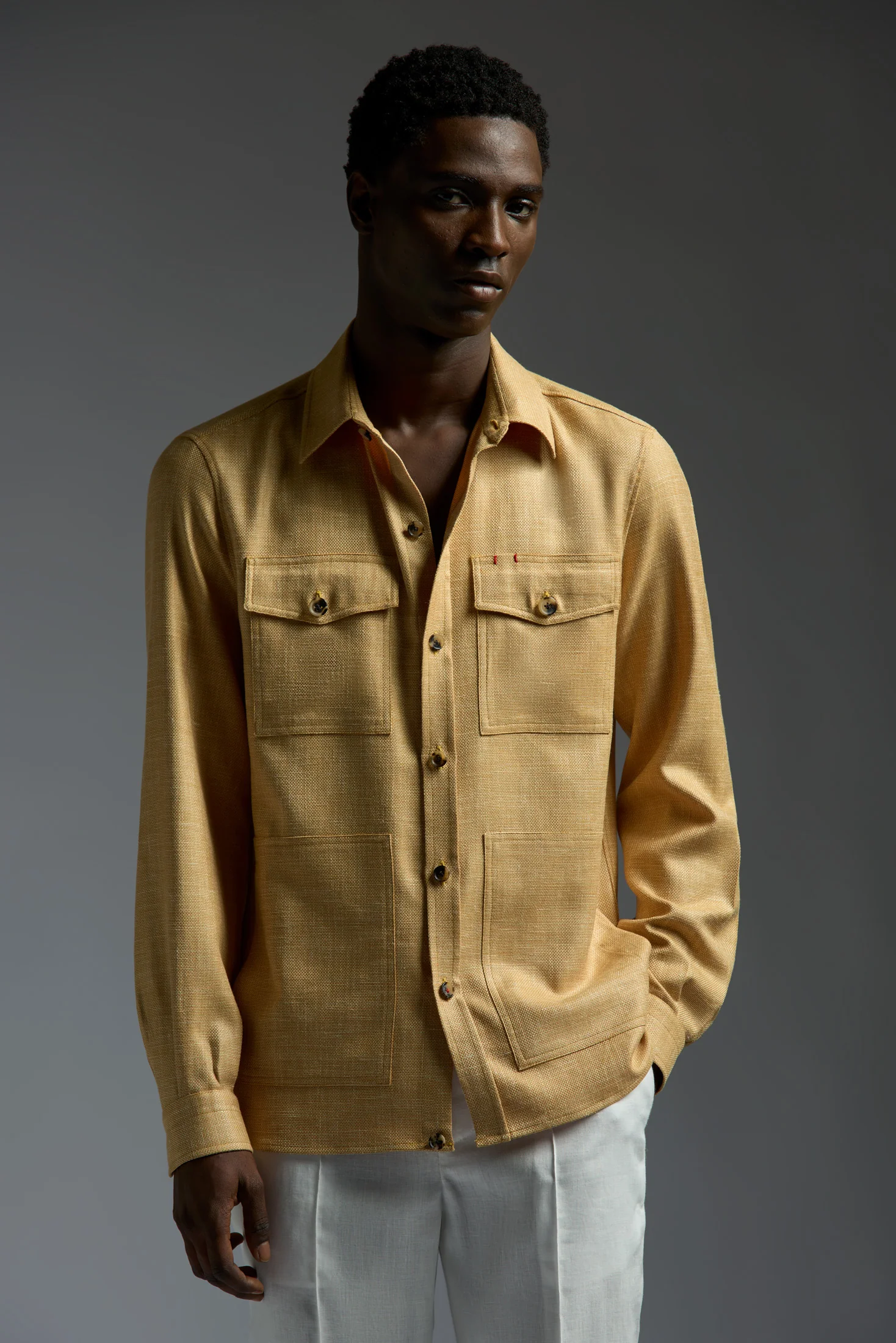 Wool Silk and Linen Four Pockets Overshirt - Image 11