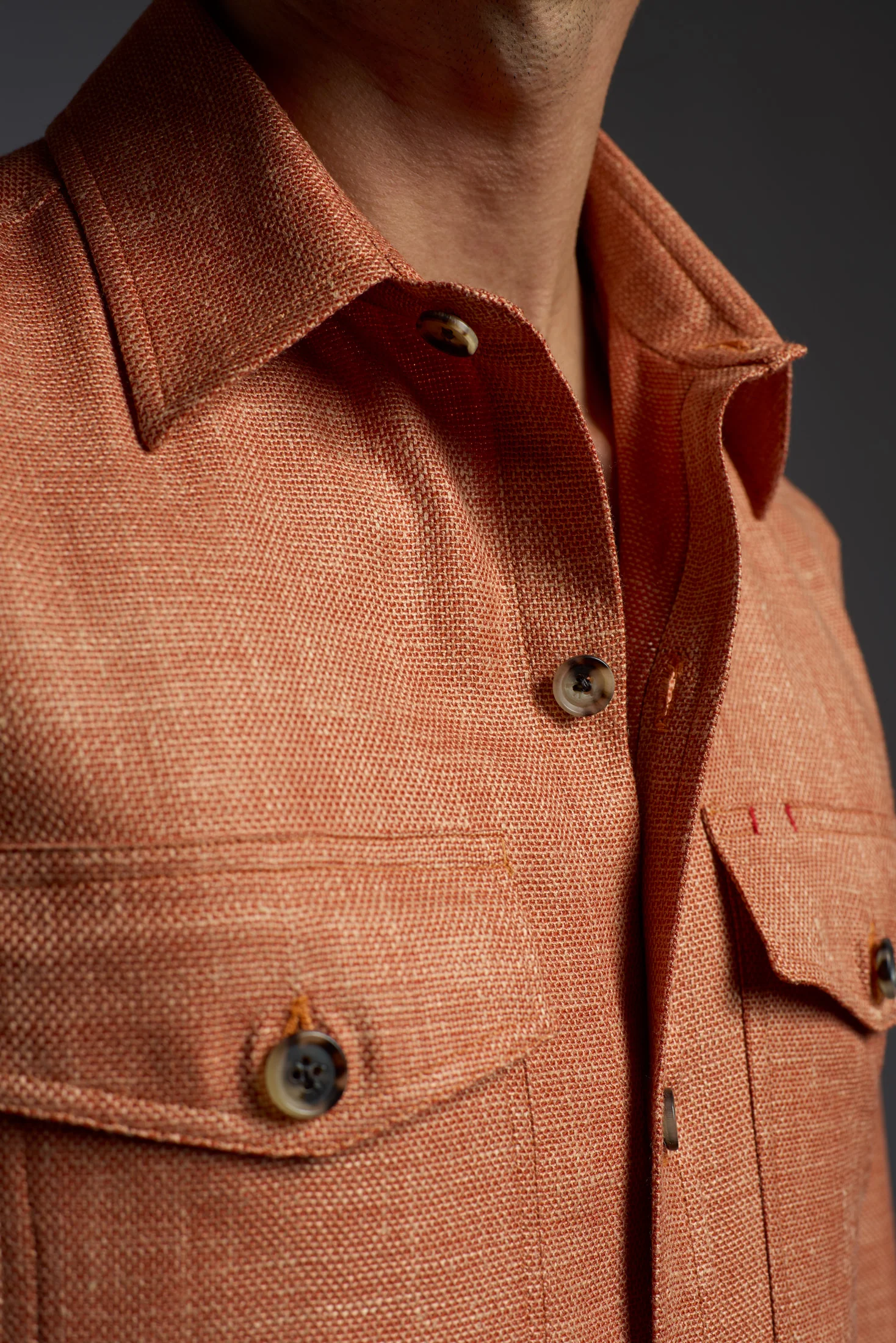 Wool Silk and Linen Four Pockets Overshirt - Image 3