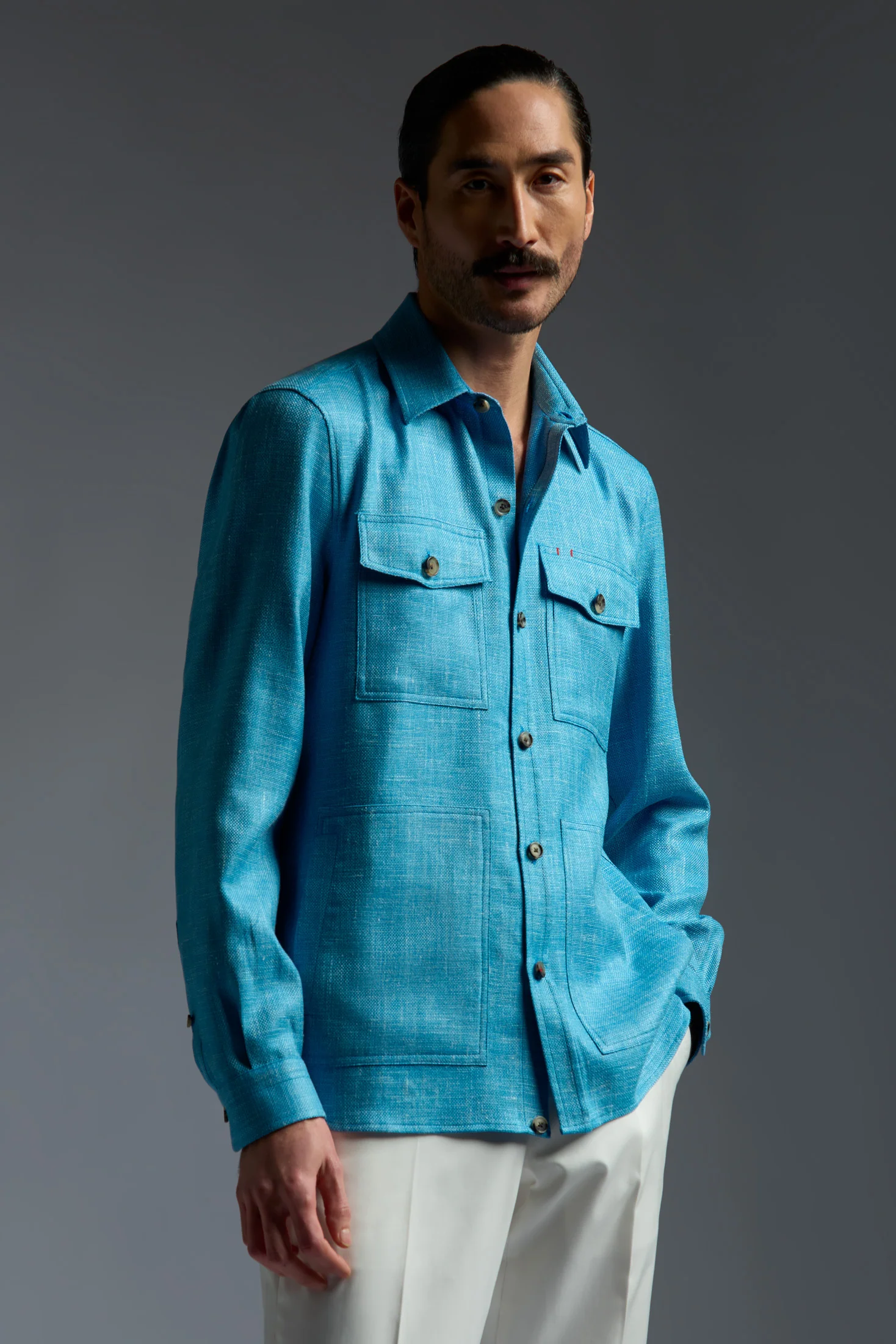 Wool Silk and Linen Four Pockets Overshirt - Image 6